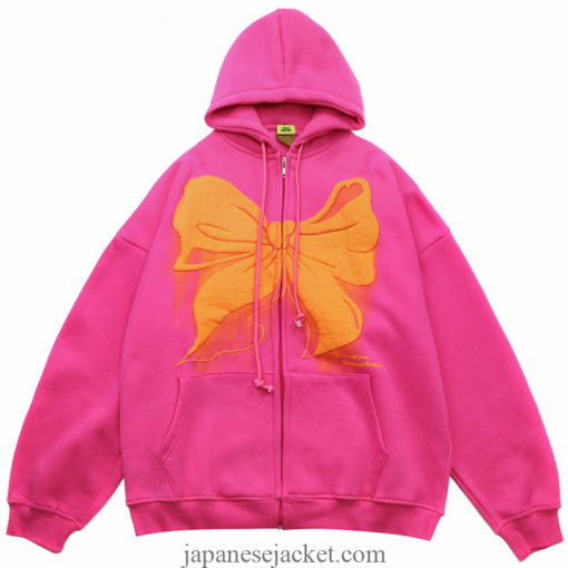 Hooded Bowknot Print Streetwear Japanese Jacket 4