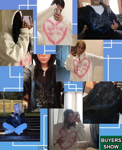 Hooded Graffiti Heart Letter Bear Japan Print Streetwear Jacket 12