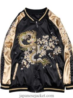 Floral Dragon Embroidered Sukajan Souvenir Jacket [Reversible] 3