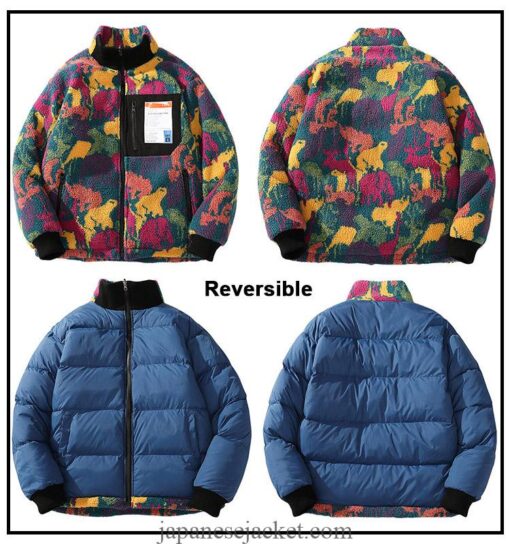 Reversible Parka Colorful Animal Paint Japan Camouflage Streetwear Jacket 11