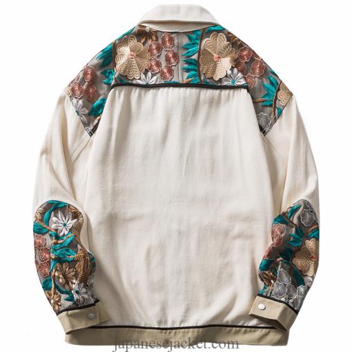 Color Block Patchwork Denim Embroidery Flower Japan Streetwear Jacket 2