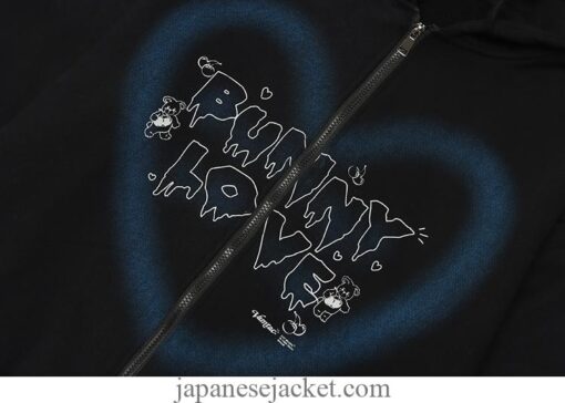 Hooded Graffiti Heart Letter Bear Japan Print Streetwear Jacket 14