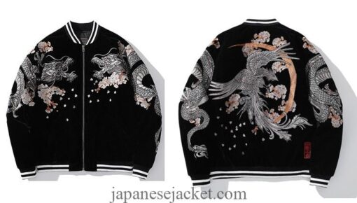 Phoenix Half Moon Dual Dragon Embroidered Sukajan Souvenir Jacket 11