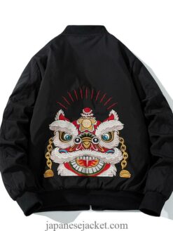 Chinese Roaring Qilin Embroidered Sukajan Souvenir Jacket (Black, Green) 2