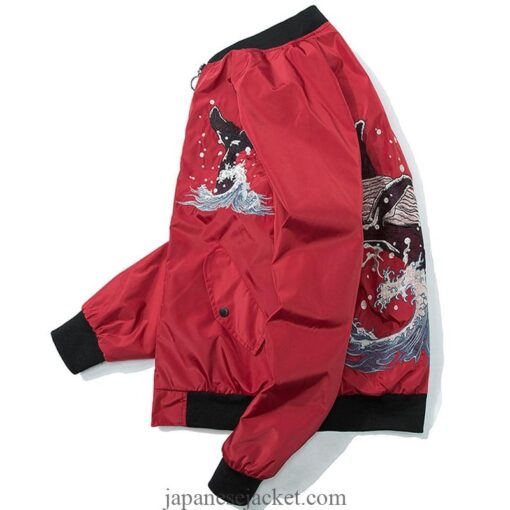 Whale Riding The Great Wave Japanese Embroidered Sukajan Souvenir Jacket (Black, Green, Red) 3