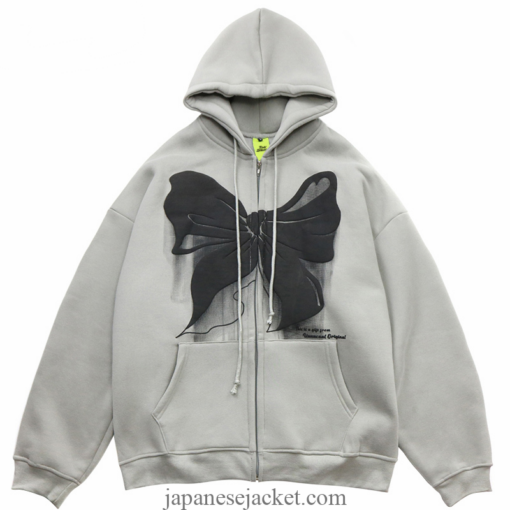 Hooded Bowknot Print Streetwear Japanese Jacket 3