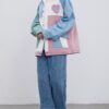 Color Block Patchwork Heart Pocket Streetwear Japan Jacket 10