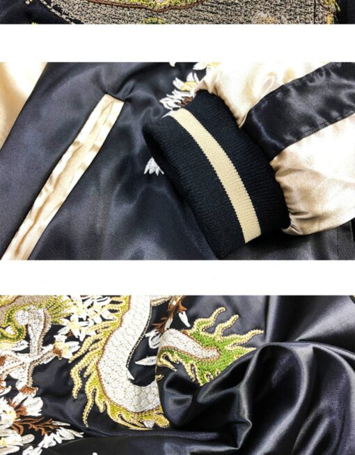 Floral Dragon Embroidered Sukajan Souvenir Jacket [Reversible] 9