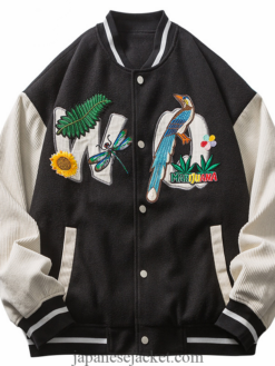 Corduroy Raglan Sleeve Embroidery Sunflower Dragonfly Japan Streetwear Jacket