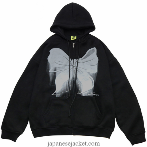 Hooded Bowknot Print Streetwear Japanese Jacket