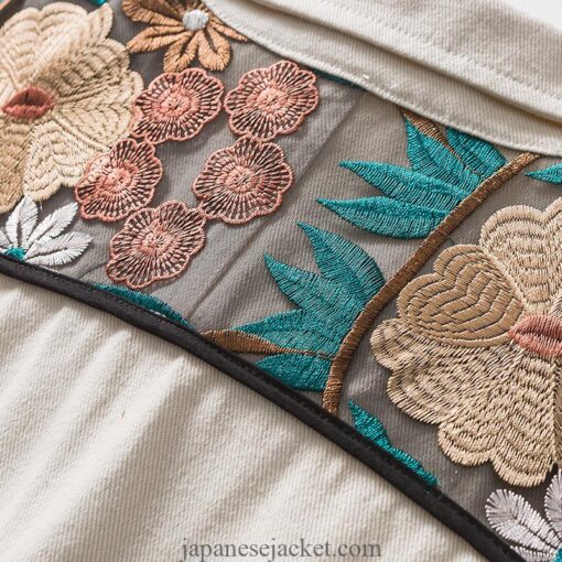 Color Block Patchwork Denim Embroidery Flower Japan Streetwear Jacket 6