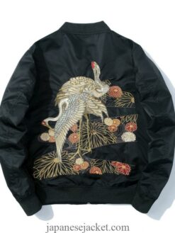 Double Cranes with Flowers Embroidered Sukajan Souvenir Jacket 1