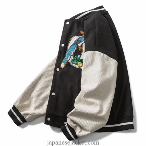 Corduroy Raglan Sleeve Embroidery Sunflower Dragonfly Japan Streetwear Jacket 3