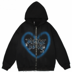 Hooded Graffiti Heart Letter Bear Japan Print Streetwear Jacket