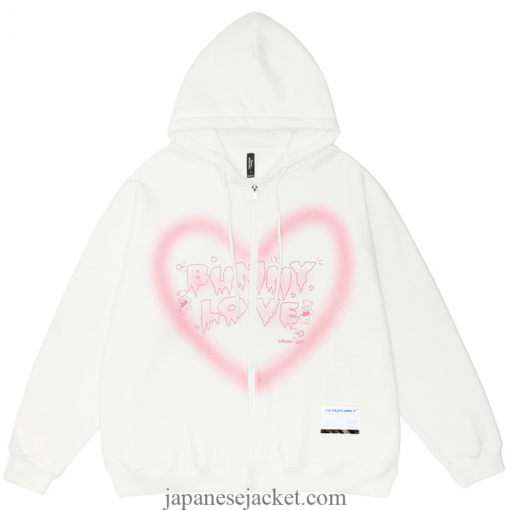 Hooded Graffiti Heart Letter Bear Japan Print Streetwear Jacket 3