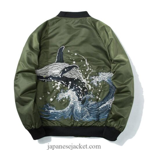 Embroidered Whale The Great Wave Sukajan Japanese Jacket (Black, Green, Red) 6
