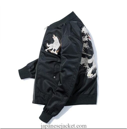 Embroidered Ancient Full Moon White Wolf Sukajan Japanese Jacket 1