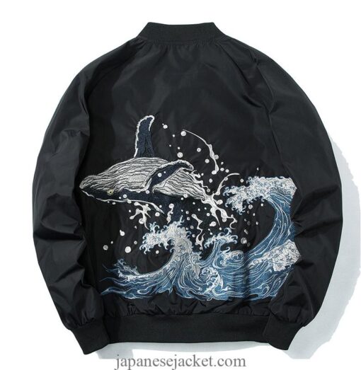 Embroidered Whale The Great Wave Sukajan Japanese Jacket (Black, Green, Red) 2