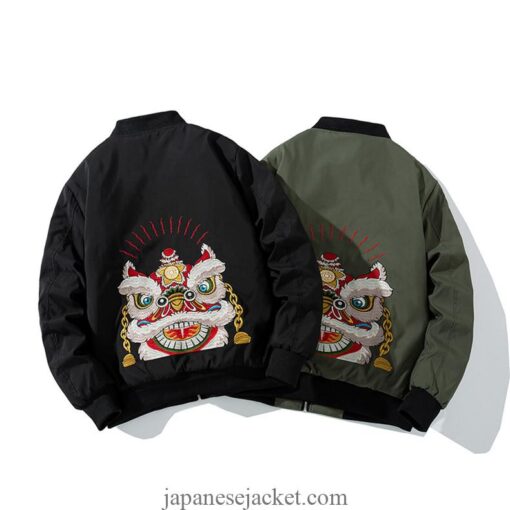 Embroidered Chinese Roaring Qilin Sukajan Japanese Jacket (Black, Green) 1